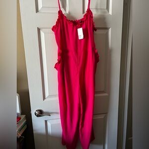 H&M Bright Pink Ruffle Strap Jumpsuit